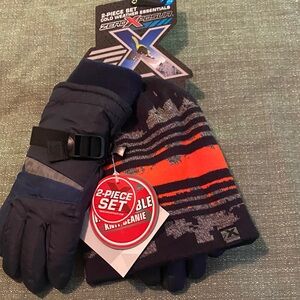 ZeroXposur Men's Blue and Orange Gloves with Beanie
